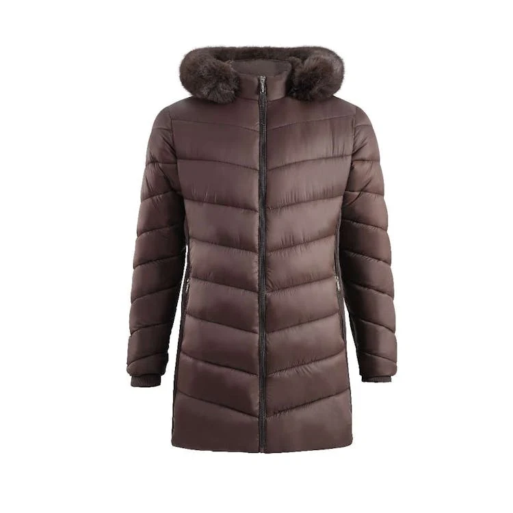 Women's Long Berber Lined Puffer Jackets Brown S-XL 1