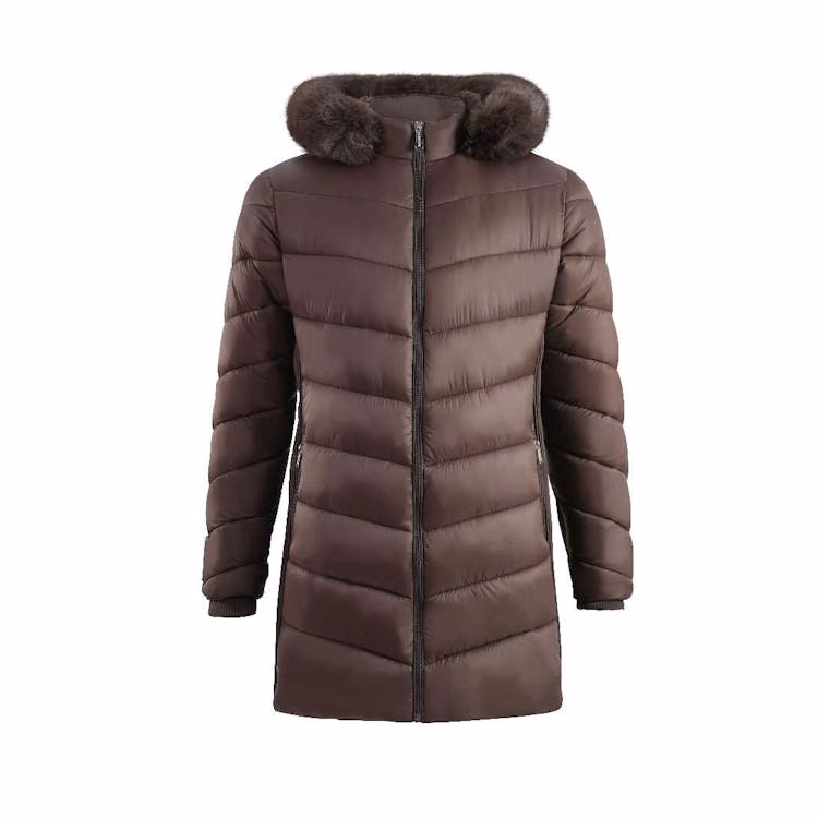 Women's Long Berber Lined Puffer Jackets Brown S-XL