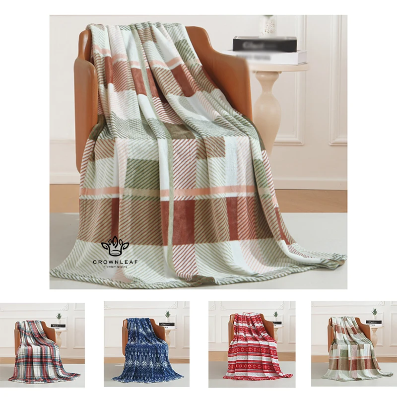 Flannel Fleece Luxury Throw Checkered Gradient Blanket 1