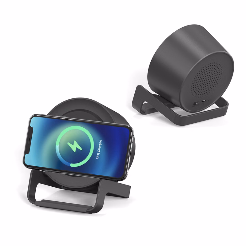 EchoPower Bluetooth Speaker with 15W Wireless Charger, Phone Stand & Optional Night Light