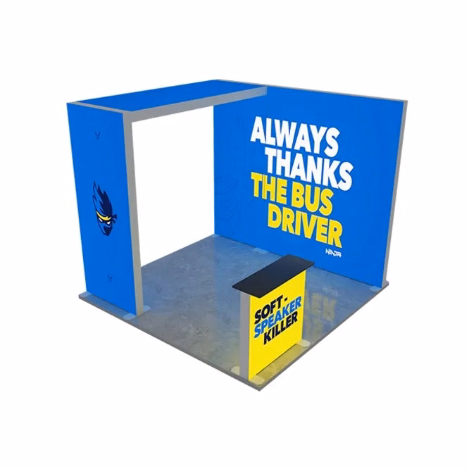 10ft Backlit Trade Show Display – LED Lightbox Backwall with Counter & Graphics