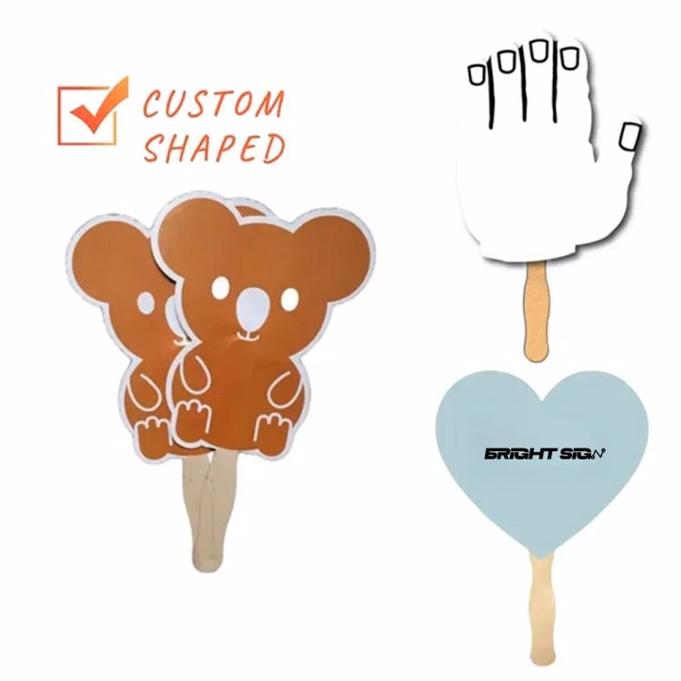 Custom Shaped Paper Fan with Wooden Handle