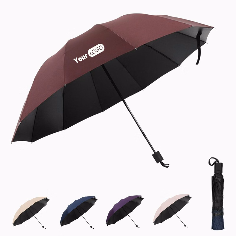 10 Rib Black Coated Manual Business Umbrella Custom Logo