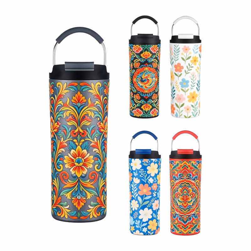 Union Printed - 21 Oz. SS Vacuum Bottle Dual Use Lid w/ Handle - Full Color Wrap