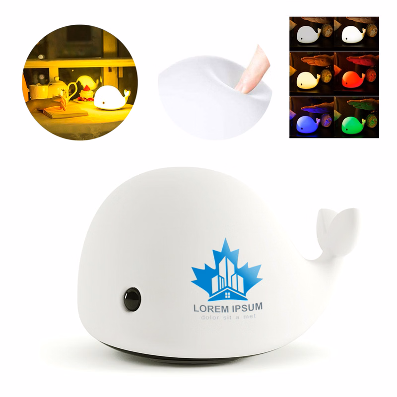 Silicone Whale Night Light With ABS Base & USB Charging