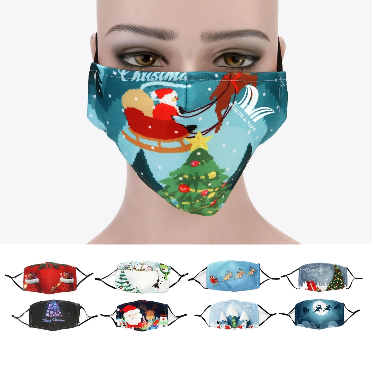Christmas 3-Ply Reusable Cloth Face Masks Cotton Washable" 1