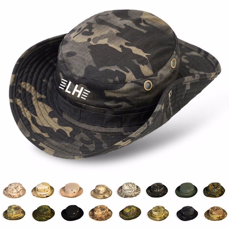 Wide Brim Camo Boonie Hat with Eyelets for Outdoors