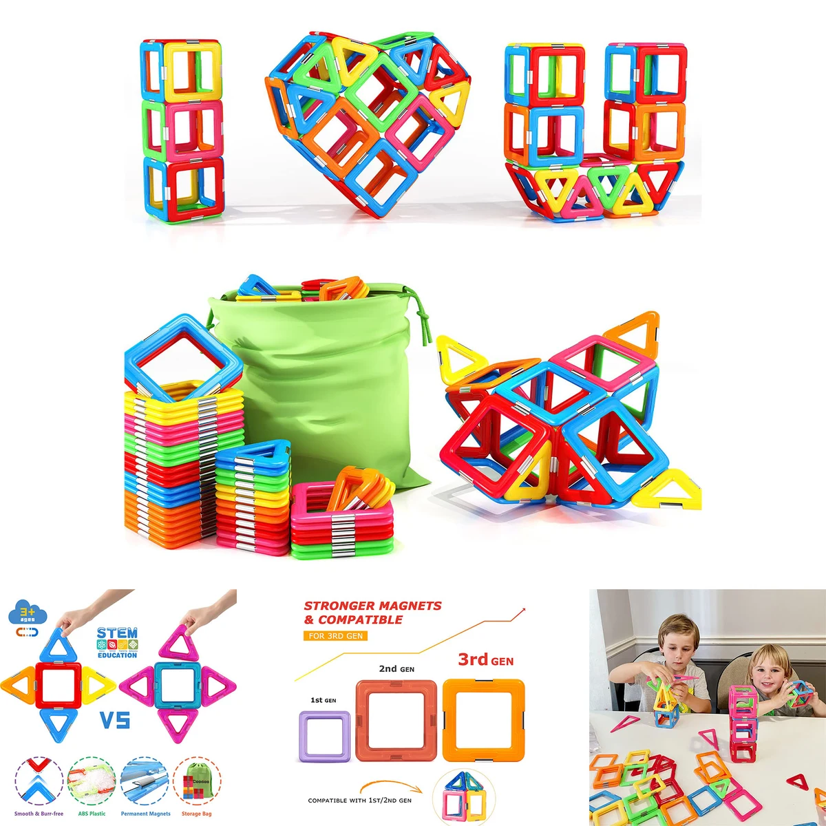Upgraded Magnetic Blocks Tough Tiles STEM Toys 1