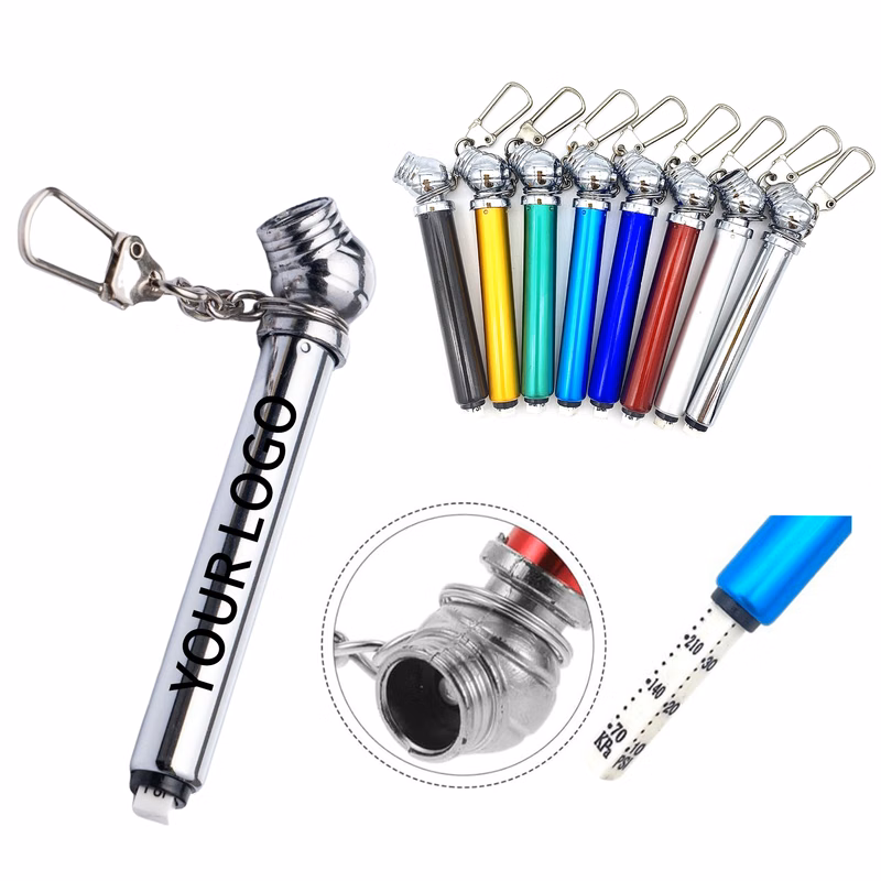 Aluminum Tube Tire Gauge Keychain With Chrome Plated Head