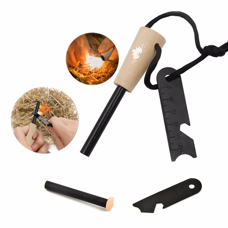 Survival Drilled Flint Steel Fire Starter Set