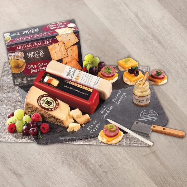 Genuine Slate Serving Plate with Wisconsin Cheese & Sausage 1