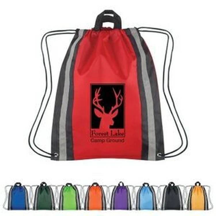 210D Nylon Drawstring Backpack w/ Vertical Reflective Stripes (14"x17") 1