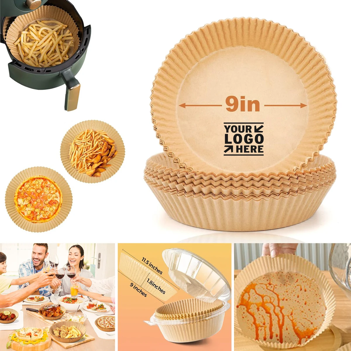 9IN Round Microwave Air Fryer Basket Disposable Food Grade Non-Stick Parchment Paper Liner 1
