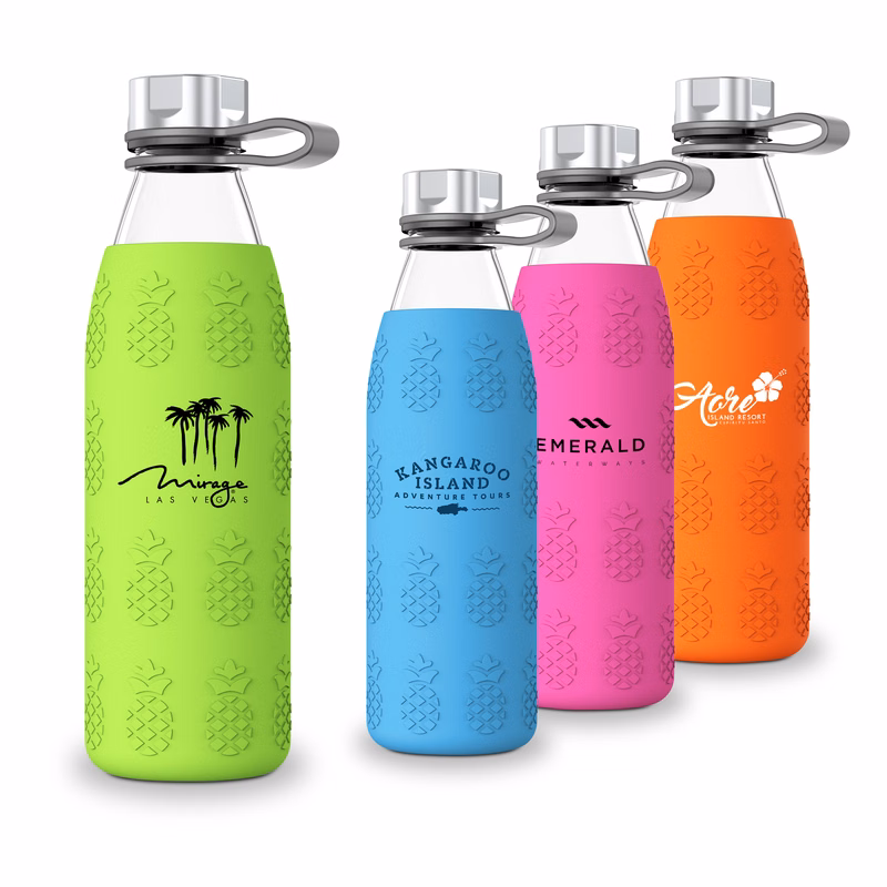 Pineapple Silicone Sleeve Soda Lime 20oz Glass Bottle