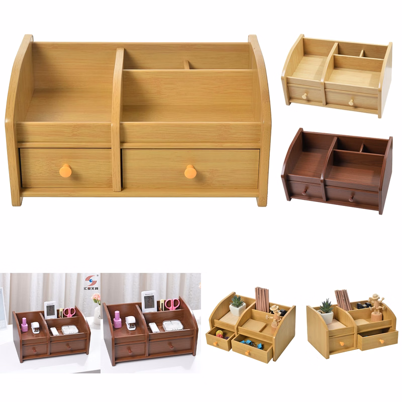 Beige Wood Desktop Organizer