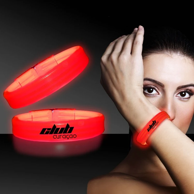 Red 9" Deluxe Triple Wide Light Up Glow Bracelet 1