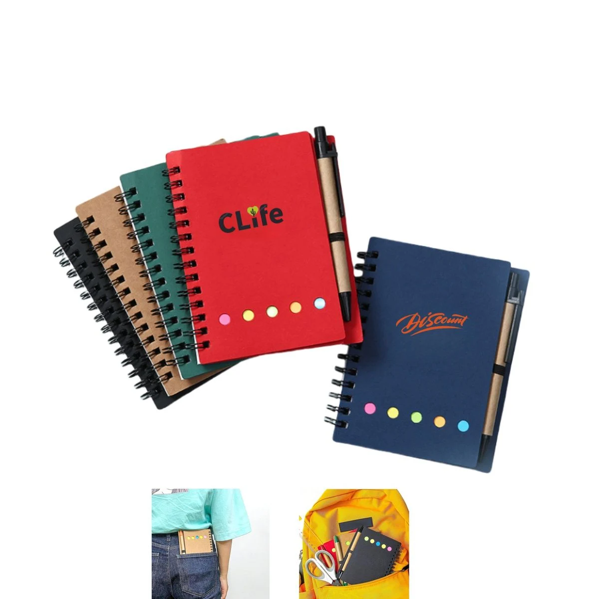 Spiral Notebook Steno Pads Lined Notepad with Pen in Holder 1