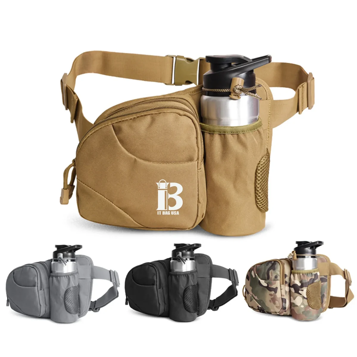 Nylon Hiking Waist Bag With Water Bottle Holder 1