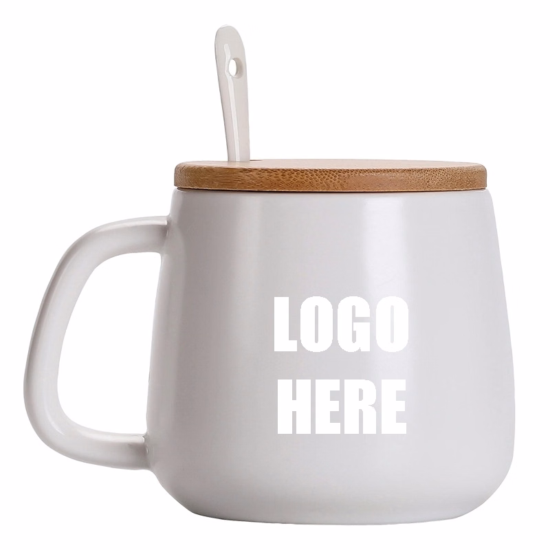 Custom Ceramic Coffee Mug With Bamboo Lid And Spoon