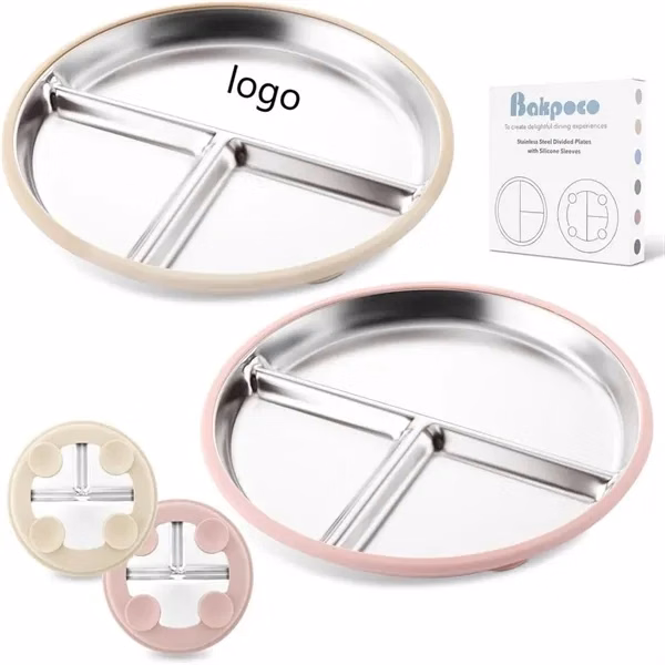 Toddler Plates with Removable Silicone Sleeves for Kids