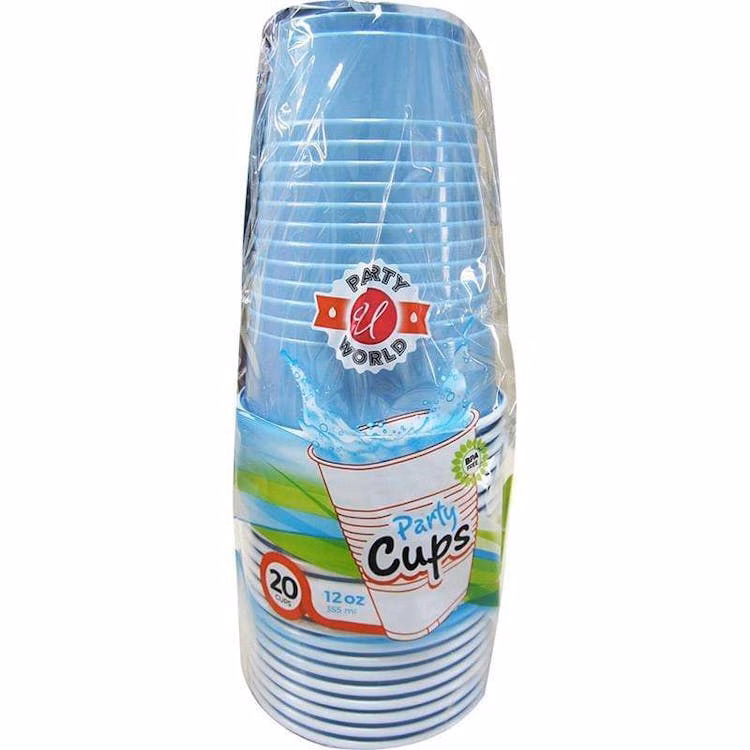 Light Blue Plastic Cups 12 oz - 20 Piece