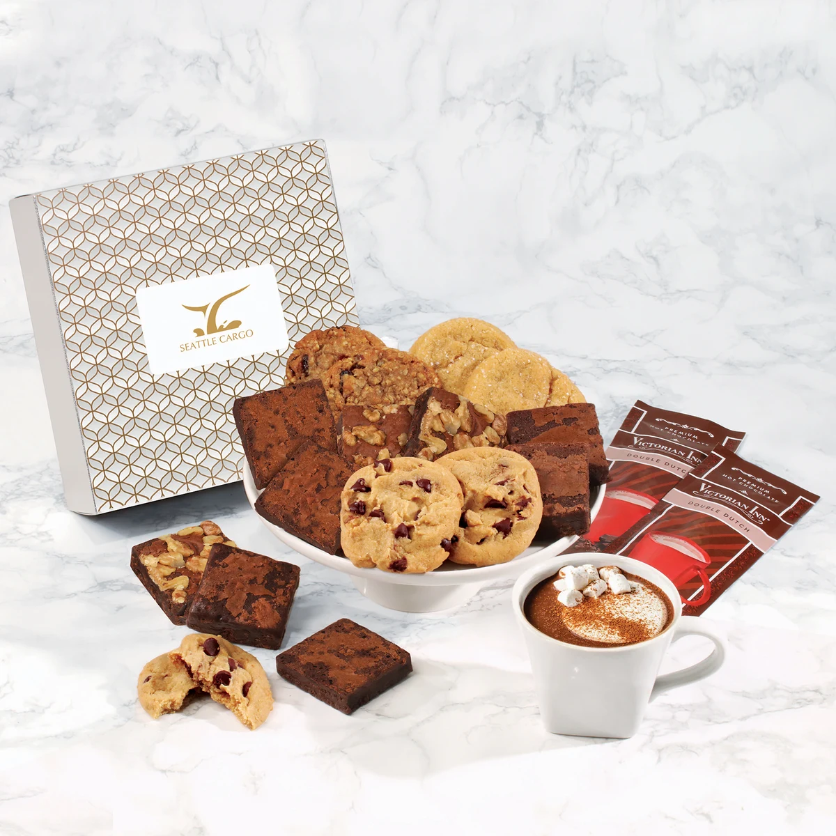 Gourmet Cookie & Brownie Gift Box with Silver & Gold Geometric Sleeve 1