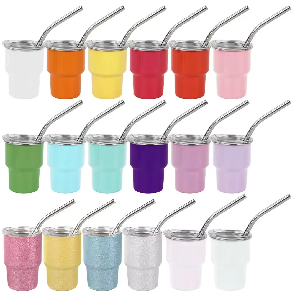 3oz Mini Tumbler Shot Glass with Straw and Lid 1