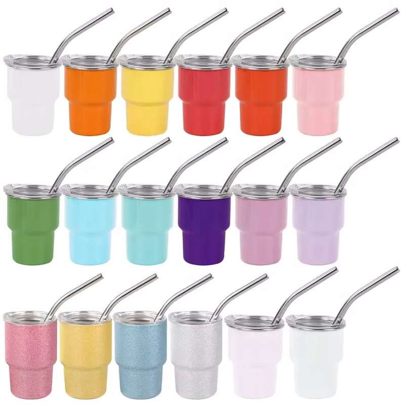 3oz Mini Tumbler Shot Glass with Straw and Lid