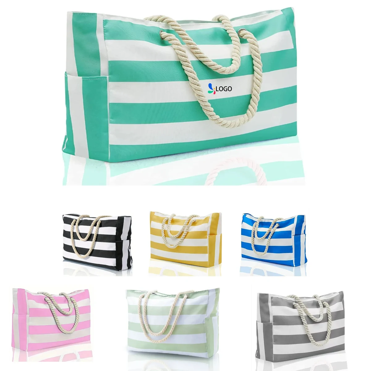 Large Striped Waterproof Beach Tote Bag 1