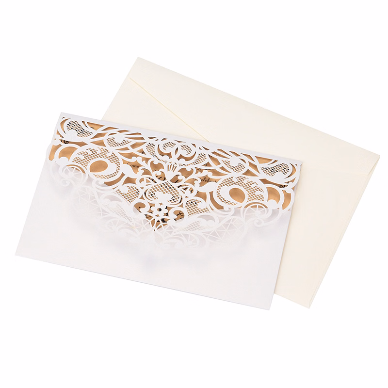 4 7/10" x 7"- Full Color Imprint  Laser Cut Wedding Invitati