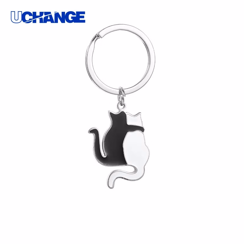 Couple Cats Hugging Keychain Accessory