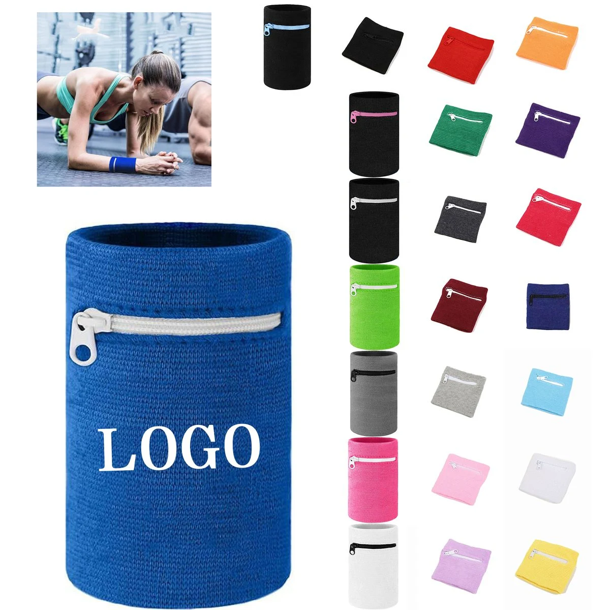 Wallet Zipper Cotton Sweatbands Wristband 1