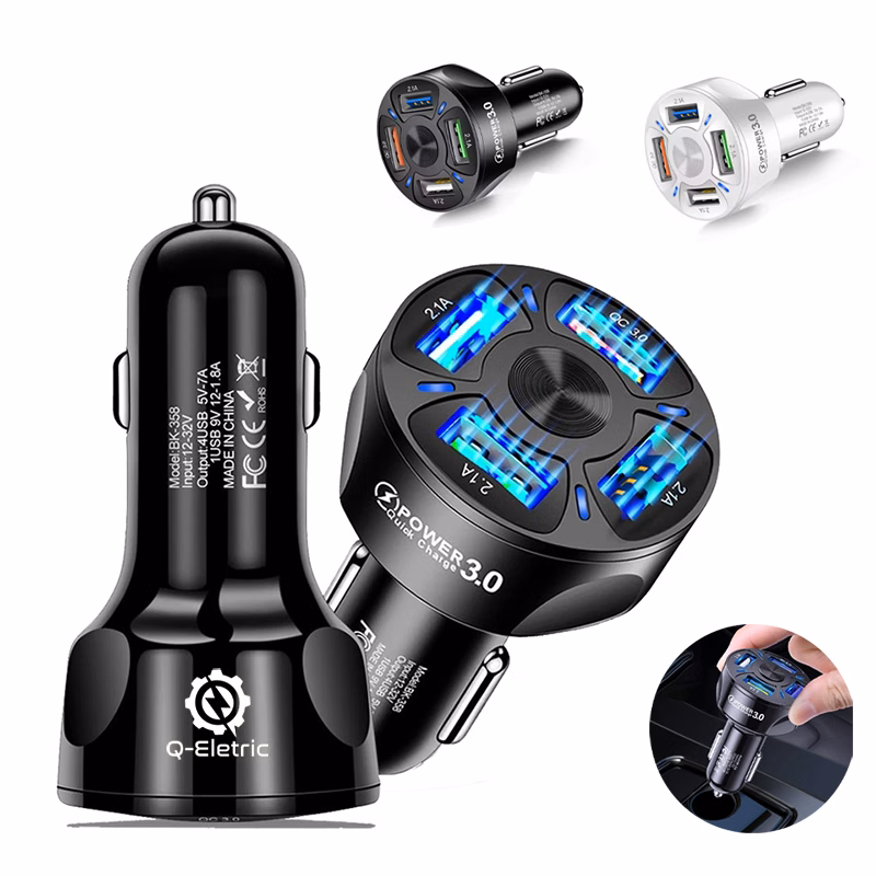 4 Ports USB Fast QC3.0 Car Charger Adapter