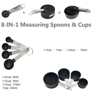 8 In 1 Stainless Steel Handle Measuring Cup and Spoon Set With Engraved Measurement Marks 1