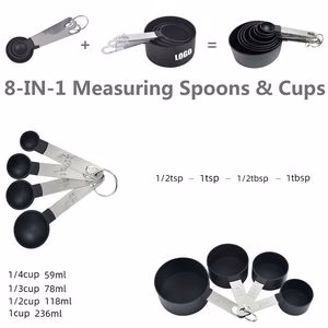 8 In 1 Stainless Steel Handle Measuring Cup and Spoon Set With Engraved Measurement Marks