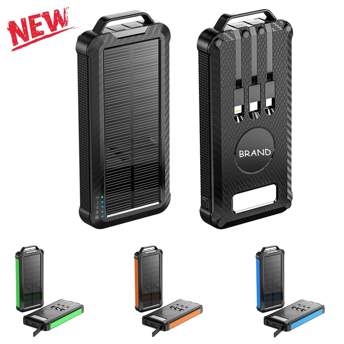 10000mah Solar Power Bank & Wireless Charger Built-in Cable 1