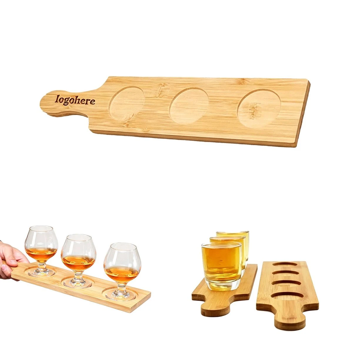 Personalized Bamboo Beer Flight Paddle (3 Holes) Bulk 1