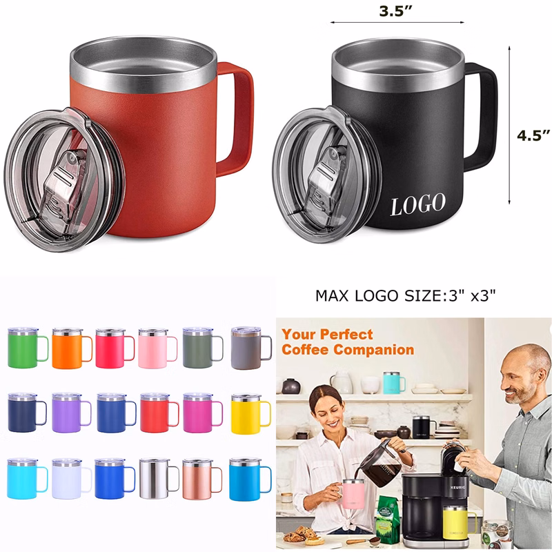 12oz Stainless Steel Coffee Mug Cup with Lid and Handle