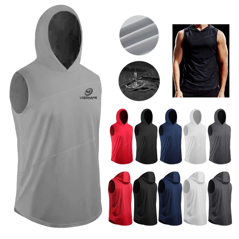 Men's Workout Tank Tops Gym Sleeveless Hoodies Dry fit Vest 1