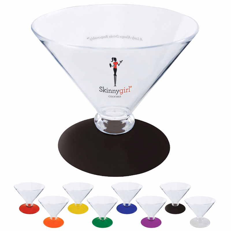 10oz Short Stem Plastic Martini Glass with Your Choice of Base Color
