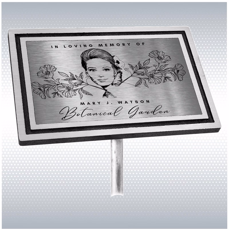 Black/Silver Cast Aluminum Garden Sign W/ 24" Stake