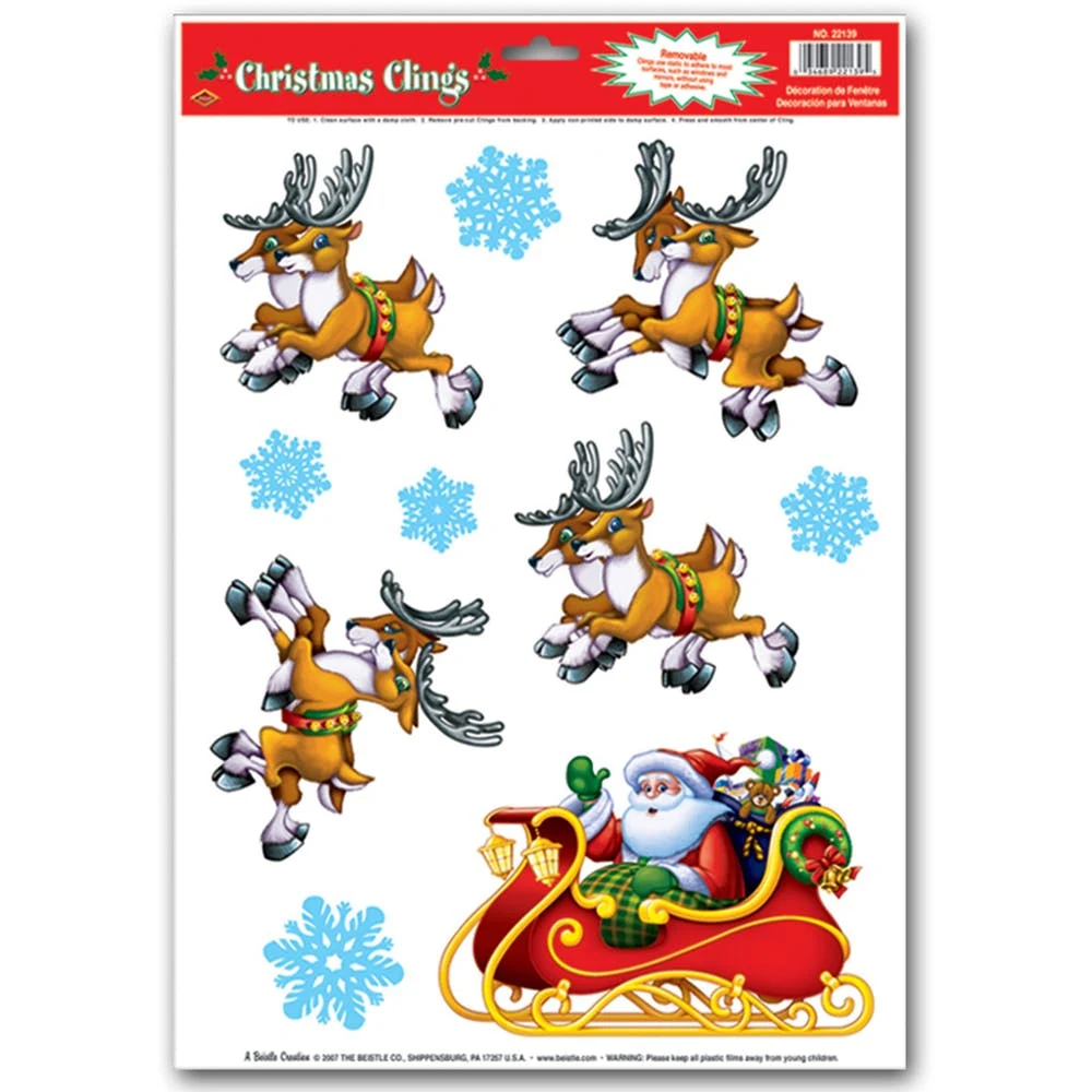Santa & Sleigh Clings - 10 Stickers Removable 1