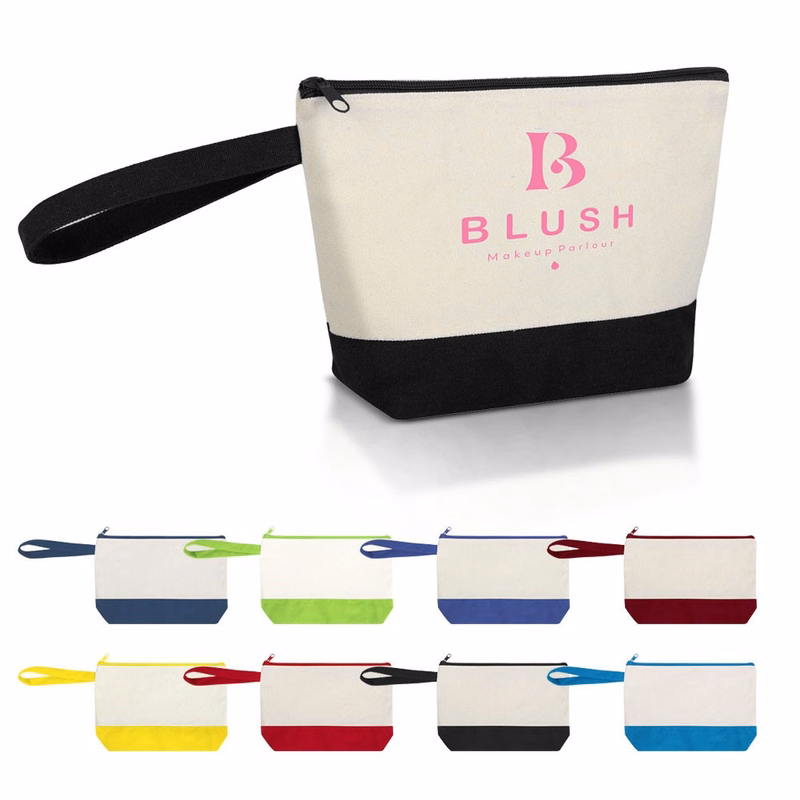 Two Tone Canvas Cosmetic Bag ( 11" X 7" X 3" )