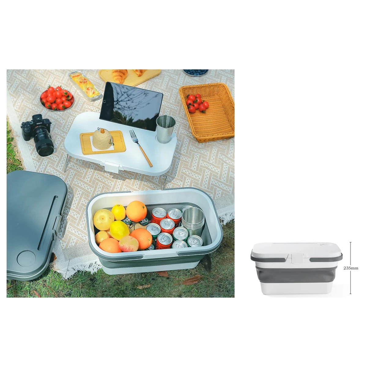 Collapsible Picnic Basket With Handle&Lid 1