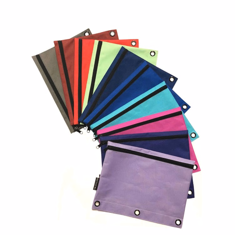 Zippered Pencil Pouches - 3 Ring Reinforced Assorted