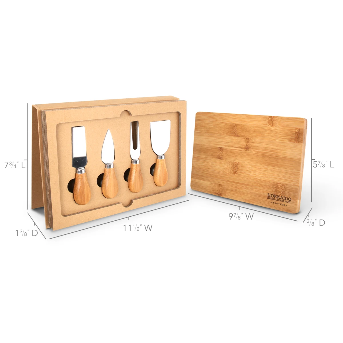 5-Piece Cheese Knife Set & Bamboo Cutting Board W/ Gift Box 1