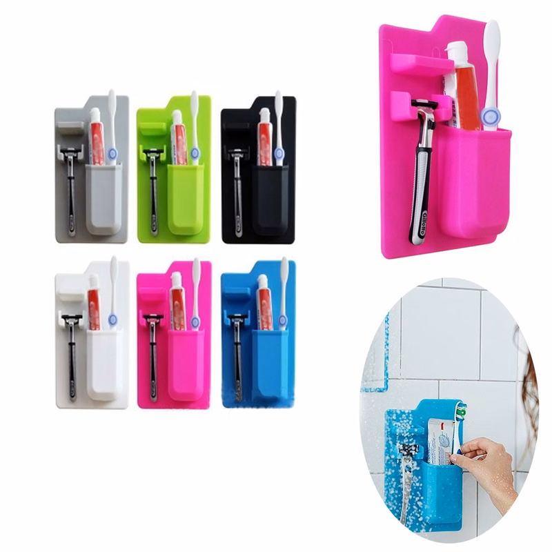 Razor And Silicone Bathroom Toothbrush Adsorbed Holder