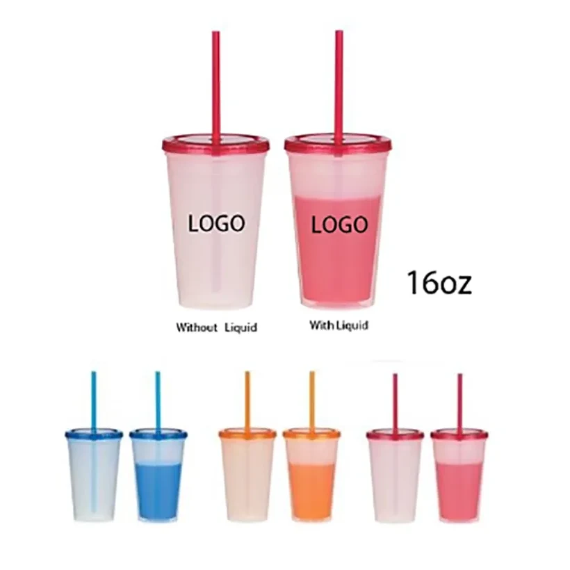 16 oz Color Changing Stadium Cups with Lid and Straw 1