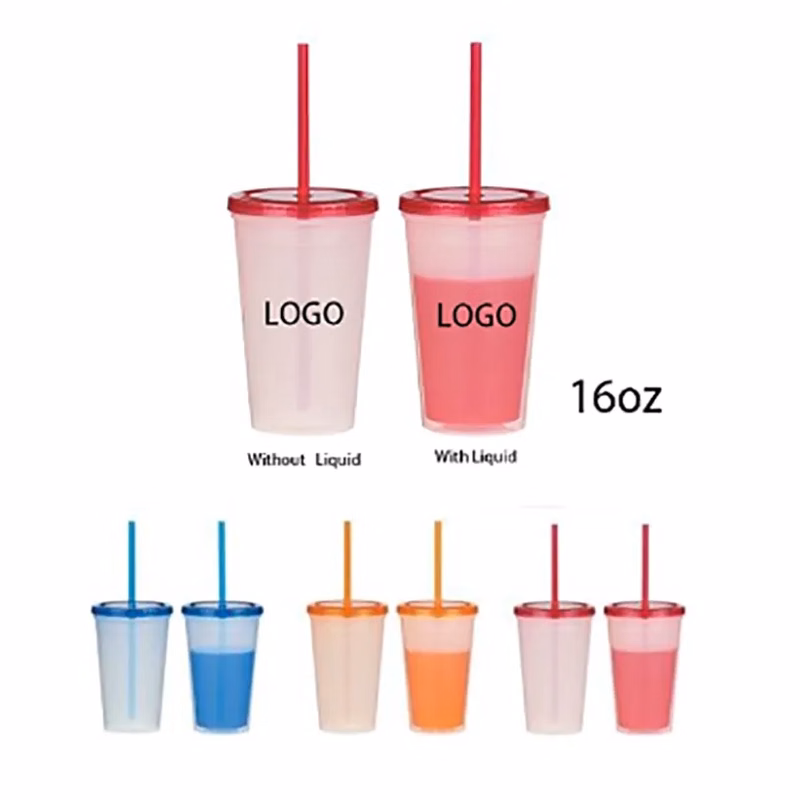 16 oz Color Changing Stadium Cups with Lid and Straw