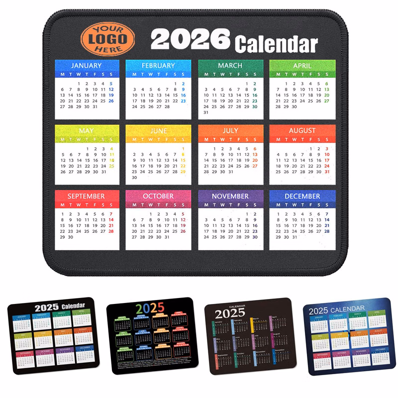 Custom Calendar Mouse Pad With Stitched Edge